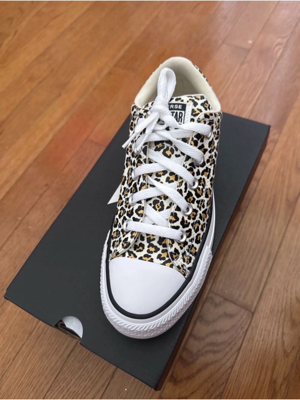 Converse Women’s Low Top Sneaker - Leopard Print with White Accents - Picture 2 of 4